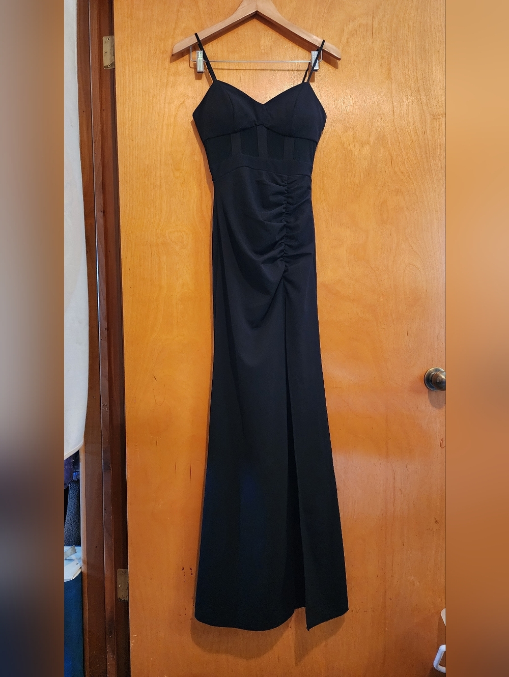 Emerald Sunday Black Maxi Sexy Side Slit Sheer Panel Dress